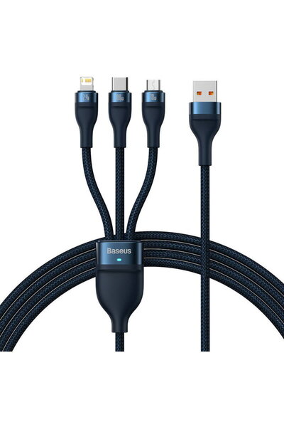 Baseus Cablu USB 3 în 1 Flash Series, USB-C + micro USB + Lightning, 100W, 1,...