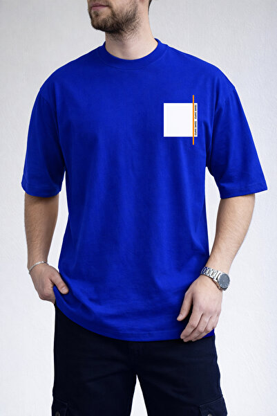 caddekombin Men's Chest Printed Black Square and Orange Line Detailed Saks Bl...