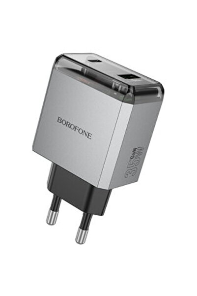 Borofone „BN20” Încărcare rapidă 1x USB + 1x USB Tip-C 35W gri metal