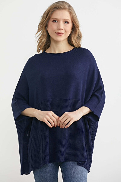 Sementa Pulover tricotat cu mâneci trei sferturi, mărime mare - Bleumarin