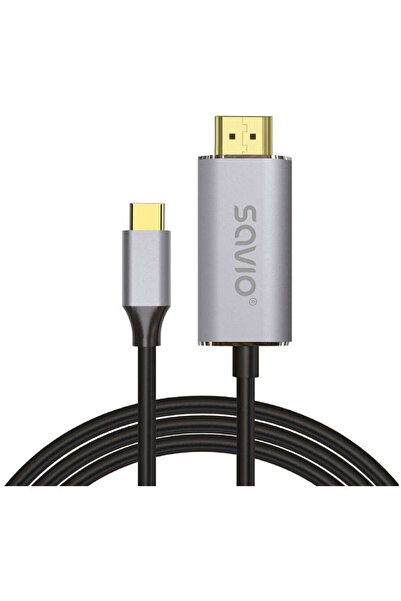 Savio Cablu USB-C la HDMI 2.0B, 1 m, argintiu-negru, capete aurii, CL-170