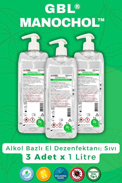 GBL® MANOCHOL™ Alkol Bazlı El Dezenfektanı, Biyosidal Ruhsatlı, 1 Litre x 3 Adet