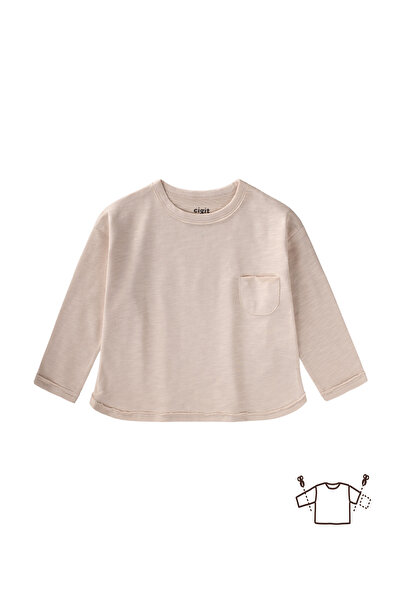 Cigit Long Sleeve Seasonal T-Shirt 1-7 Years Ecru
