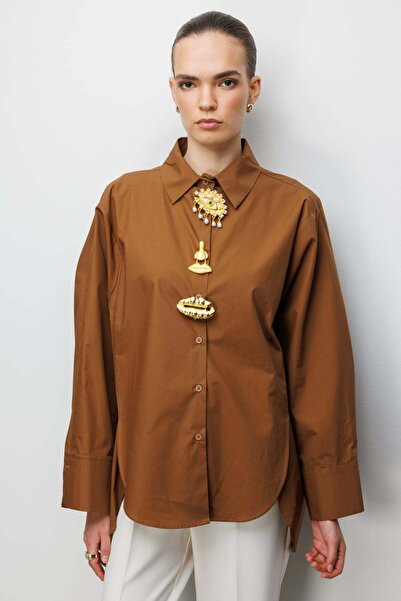 Ekol Cămașă supradimensionată din bumbac cu broșă metalică