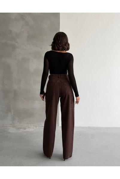 blue wings denım co. Side Belt Embellished Brown Stone Washed Baggy Pants