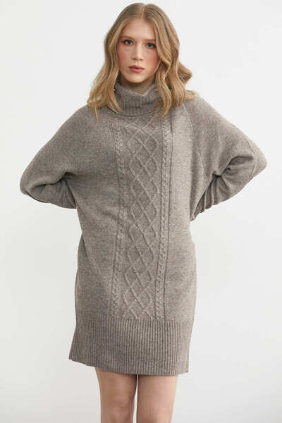 Sementa Πλεκτό μάλλινο τουνίκ με πλεξούδες Degaje Yaka - Μπεζ