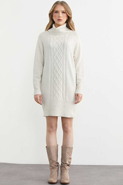 Sementa Πλεκτό μάλλινο τουνίκ με πλεξούδες Degaje Yaka - Κόκκινο