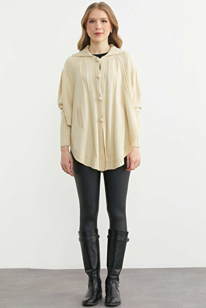 Sementa Polo Collar Buttoned Cape Cardigan - Cream