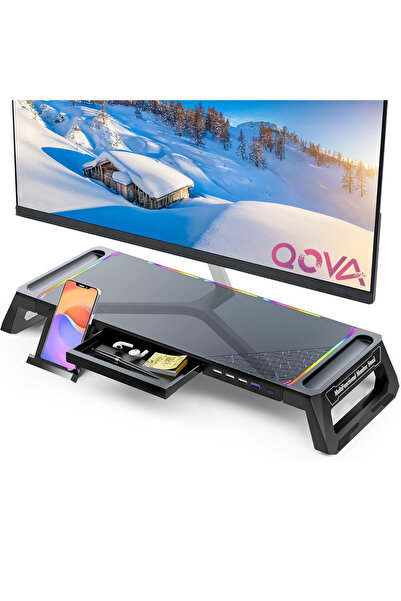 Qova Monitor-Laptop Stand, Qova® Multifunctional Desk, Adjustable RGB Lights,...