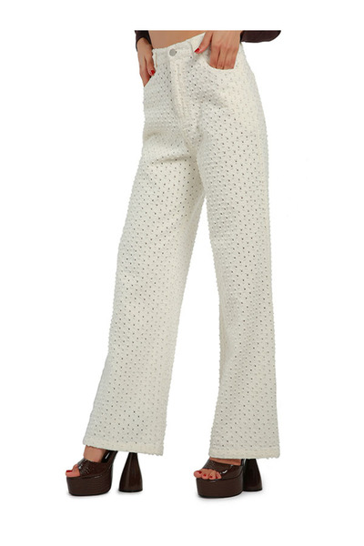 london Rag Women Textured High Waist Pants in White