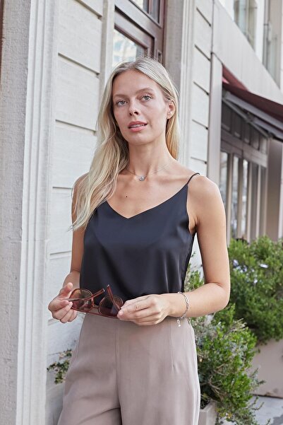 Jument Women's Silky Textured Rope Strap Blouse 20554 Black