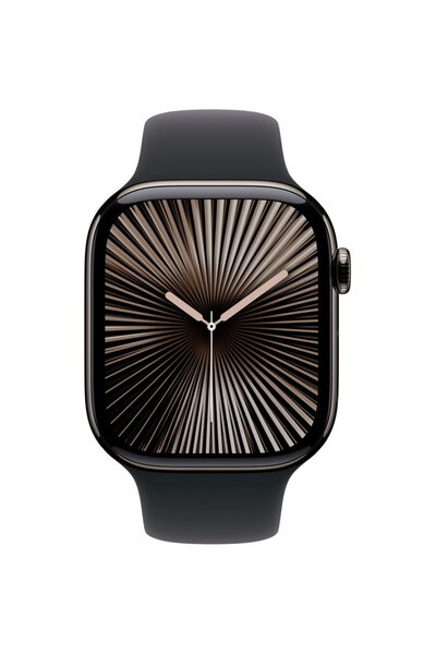 Apple Ceas 10 GPS + Cellular, carcasă din titan, 46 mm, curea sport neagră, m...