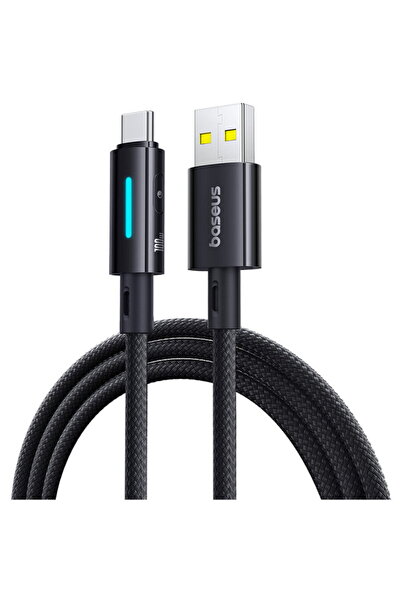 Baseus Cablu USB la Type-C cu LED, 100W, cip E-marker, 2m - Negru Cosmic