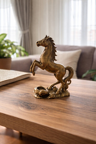 3D Dekoratif Altın Renk Şahlanan At Figürü – Şans, Güç ve Bereket Temalı Masa...