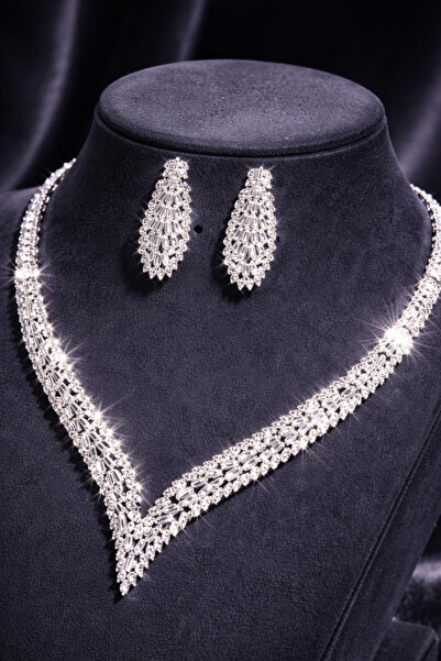 OSMANLI GÜMÜŞ Zirkon Su Yolu Set Rodyum Kaplama Nila Model Düğün Seti Nişan S...