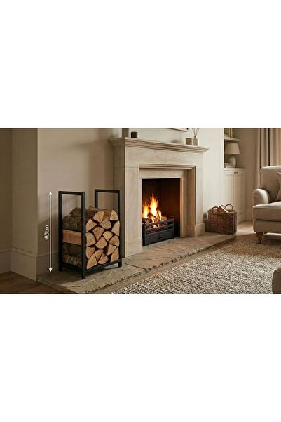 Demir Şömine Metal Odunluk 60cm Estetik ve Şık Metal Profil Şömine Soba Odunluğu