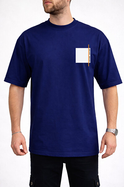 caddekombin Ανδρικό μπλουζάκι με στάμπα στο στήθος, μαύρο ναυτικό μπλε, με λε...