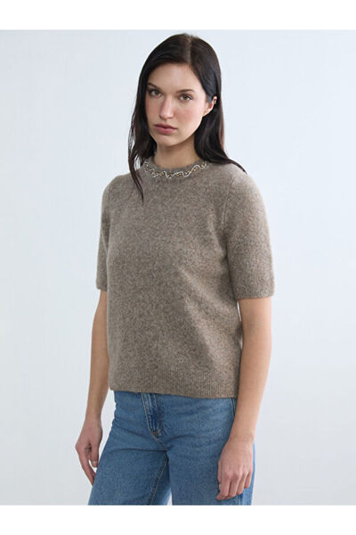 LC Waikiki Crew Neck Women's Knitwear Sweater with Stones