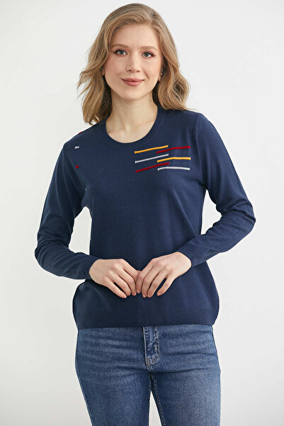 Sementa Светр з круглим коміром і візерунком - темно-синій