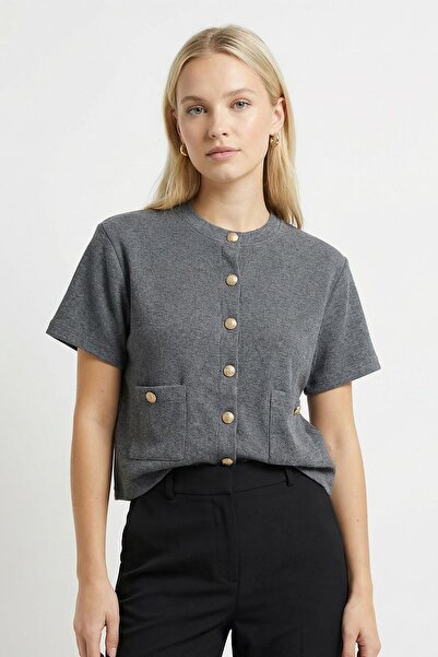 Rays 3076A Buttoned T-Shirt with Front Pocket Anthracite