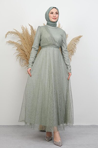 GİYZAMİLA Dreamy Glitter Evening Dress Mint
