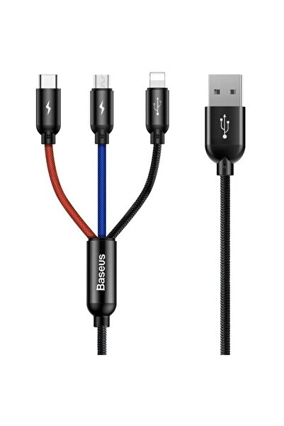 Baseus 3 în 1, USB-C, tip Lightning, Micro USB, 3.5A, 0.3m, Negru