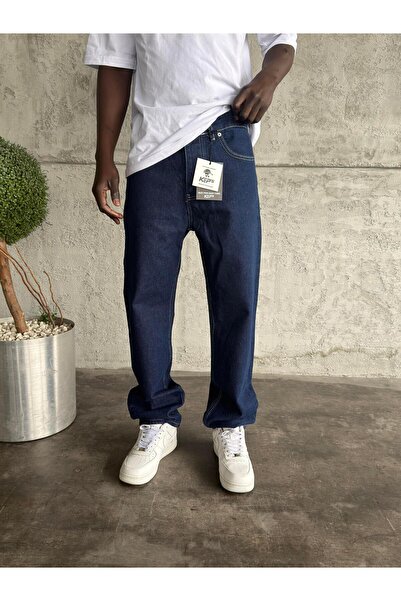 KağanKY White Stitched Navy Blue Baggy Jeans