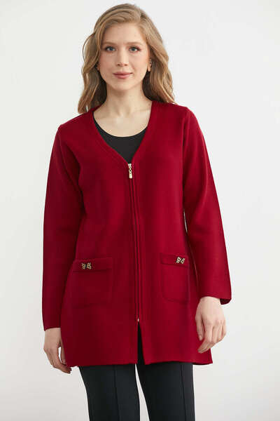 Sementa Jachetă lungă din tricot cu închidere cu fermoar și detaliu buzunar -...