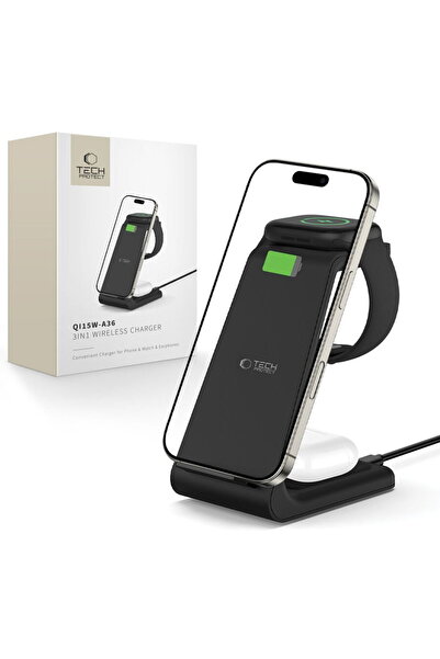 Tech-Protect QI15W-A36 3in1 Qi USB-C Cablu USB-A la USB-C inclusiv 10W Negru