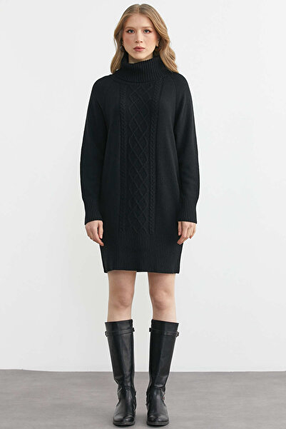 Sementa Πλεκτό μάλλινο τουνίκ με πλεξούδες Degaje Yaka - Μαύρο