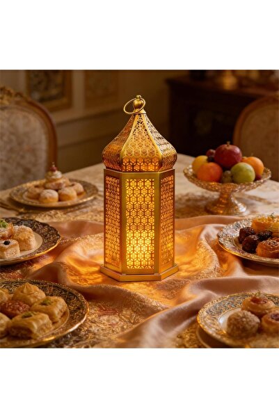 Pomefar Battery-Powered Ramadan Lantern, Gold LED Ramadan Lights, Ramadan Dec...