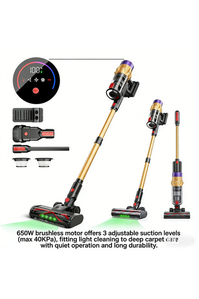 Yallabena مكنسة كهربائية لاسلكية: قوة شفط 40 كيلو باسكال، 3 سرعات، 650 واط، م...