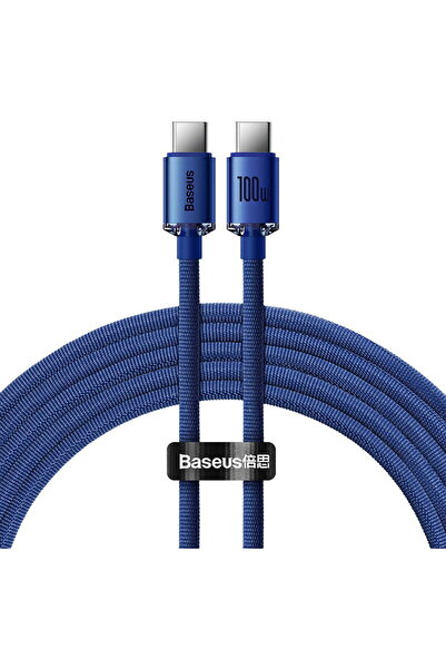 Baseus Cablu USB-C la USB-C Crystal Shine, 100W, 2m albastru