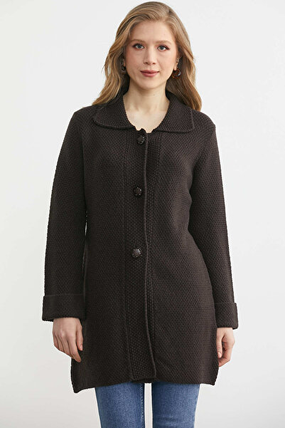 Sementa Polo Collar Wool Long Knit Cardigan - Brown