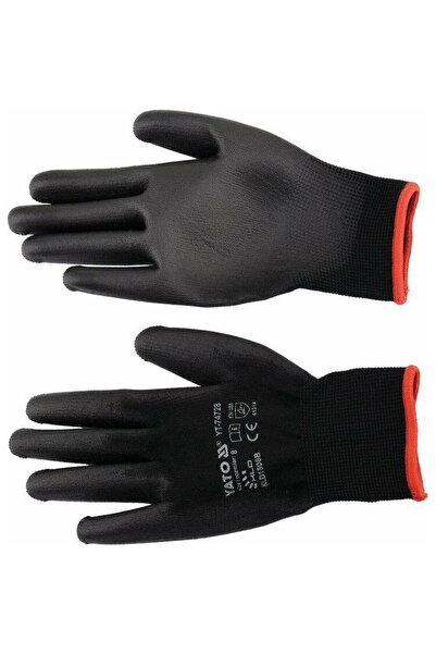yato Work Gloves, Polyurethane/Nylon, Size 8, Black