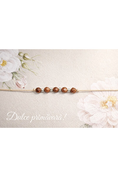 Handmade Martisor made with semi-precious stones, brown sunstone and 925 Silv...