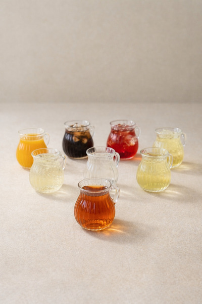 Kitchen Way 8’li 200 ML Borosilikat Kulplu Çizgi Desenli Cam Bardak Seti Isıy...