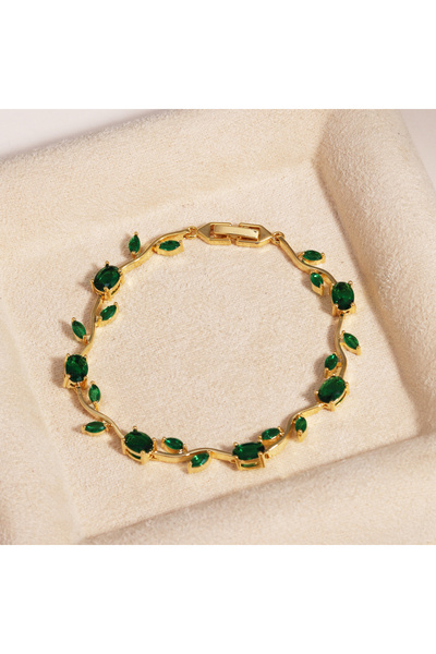 Choice سوار فاخر من الزركونيا المكعبة على شكل غصن من أوراق الشجر المتلألئة با...