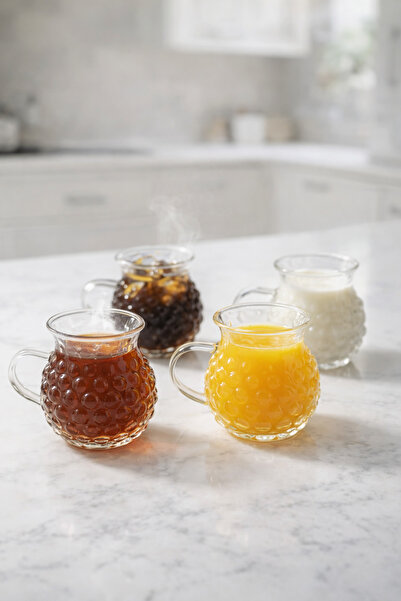 Kitchen Way 4’lü 200 ML Borosilikat Desenli Cam İnci Bardak Seti Isıya Dayanı...