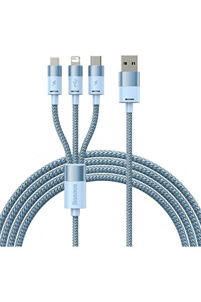 Baseus Cablu USB 3 în 1 StarSpeed, USB-C + Micro + Lightning 3,5A, 1,2 m (Alb...