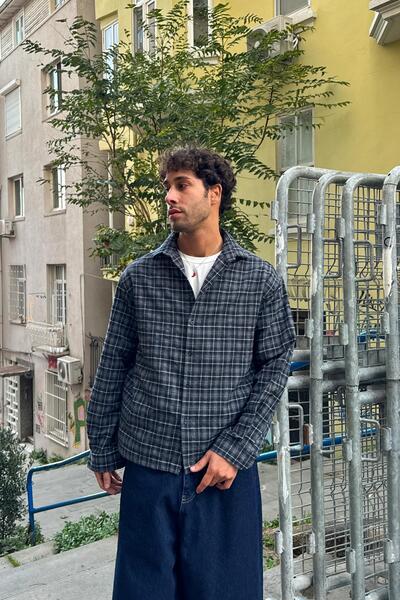 Flaw Wear Plaid Patterned Winter Shirt Navy Blue