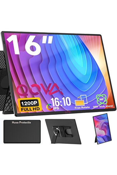 Qova ® 16" Portable Monitor, 1920x1200, USB-C&Mini HDMI–Ultra-Slim, Large IPS...