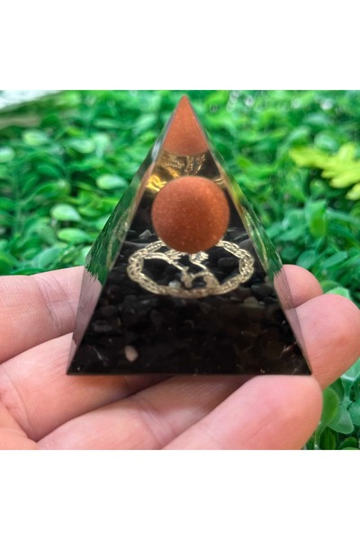 TAŞ UZMANI هرم الأورجونيت - كرة حجر النجمة، أرضية من الأونيكس ورمز OM مطلي با...