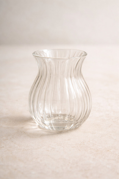 Kitchen Way Set of 8 200 ml Borosilicate Line Patterned Glass Cups Heat Resistant Transparent Kw-720