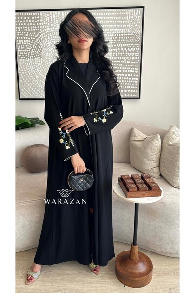 Warazan عباية قماش كريب ملكي تطريز يدوي من الكم