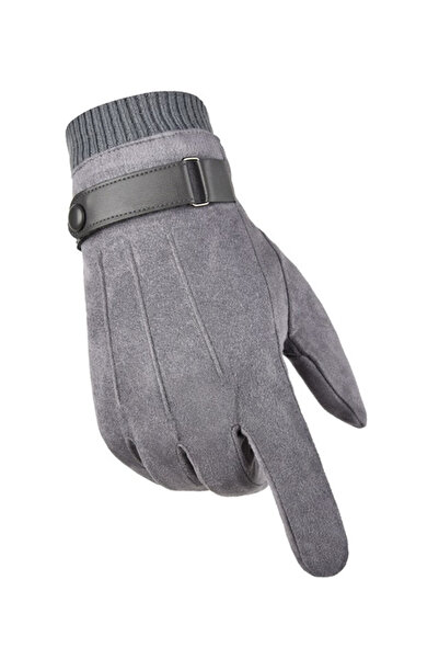 EFAYN.RO Men's gloves, warm model with double cuff, universal size, gray, EFAYN