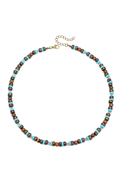 Choice ZJ15015 Vintage boho personality men's pine stone set necklace wood be...