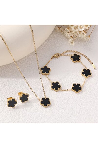 Choice Black IFYOUOO Lucky Five-Leaf Clover Bracelet Necklace Earring Set Fas...
