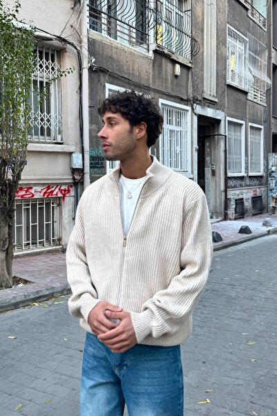 Flaw Wear Cardigan tricotat cu fermoar Bej