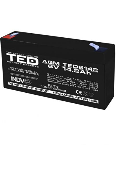 TED Electric Acumulator AGM VRLA 6V 14,2A dimensiuni 151mm x 50mm x h 95mm F2...